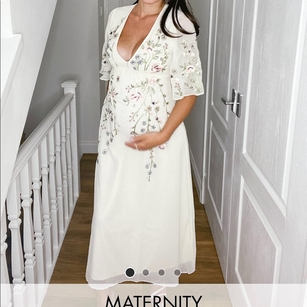 ASOS Hope & Ivory Maternity Embroidered Midaxi Dress in Ivory Floral